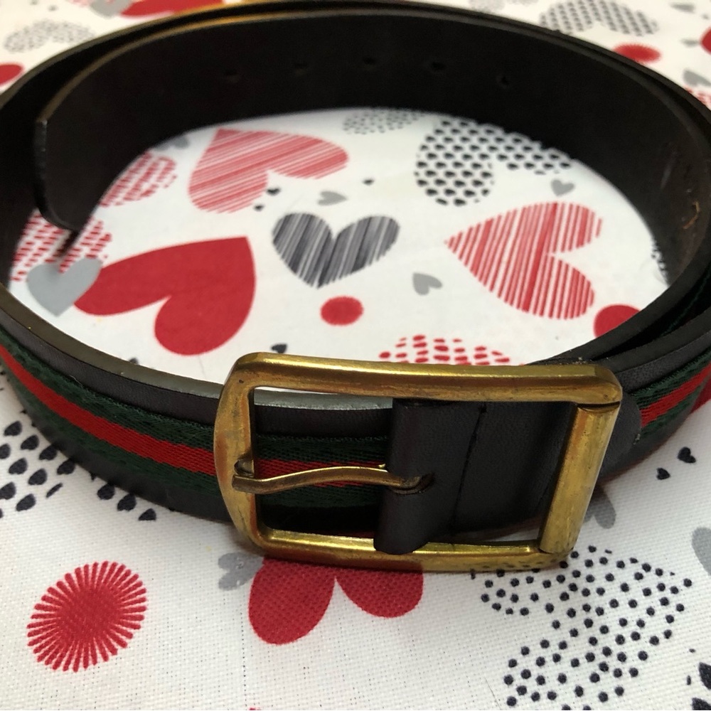 Stylish Black with Green and red Belt with Gold Buckle